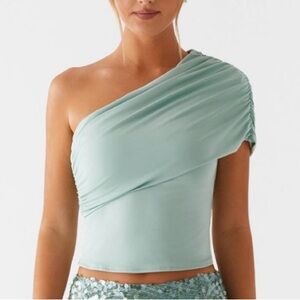 Peppermayo One-Shoulder Light Green Crop Top